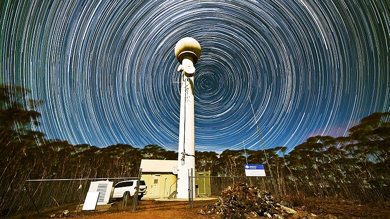 Star trails over Captains Flat radar